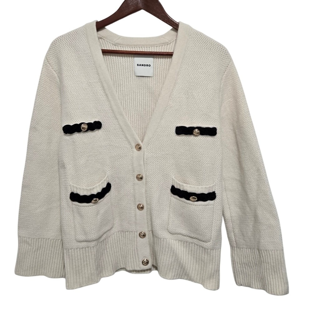 Sandro Martie Flared Sleeve Cardigan In Ecru - Size 1 (US Small) - Picture 2 of 13